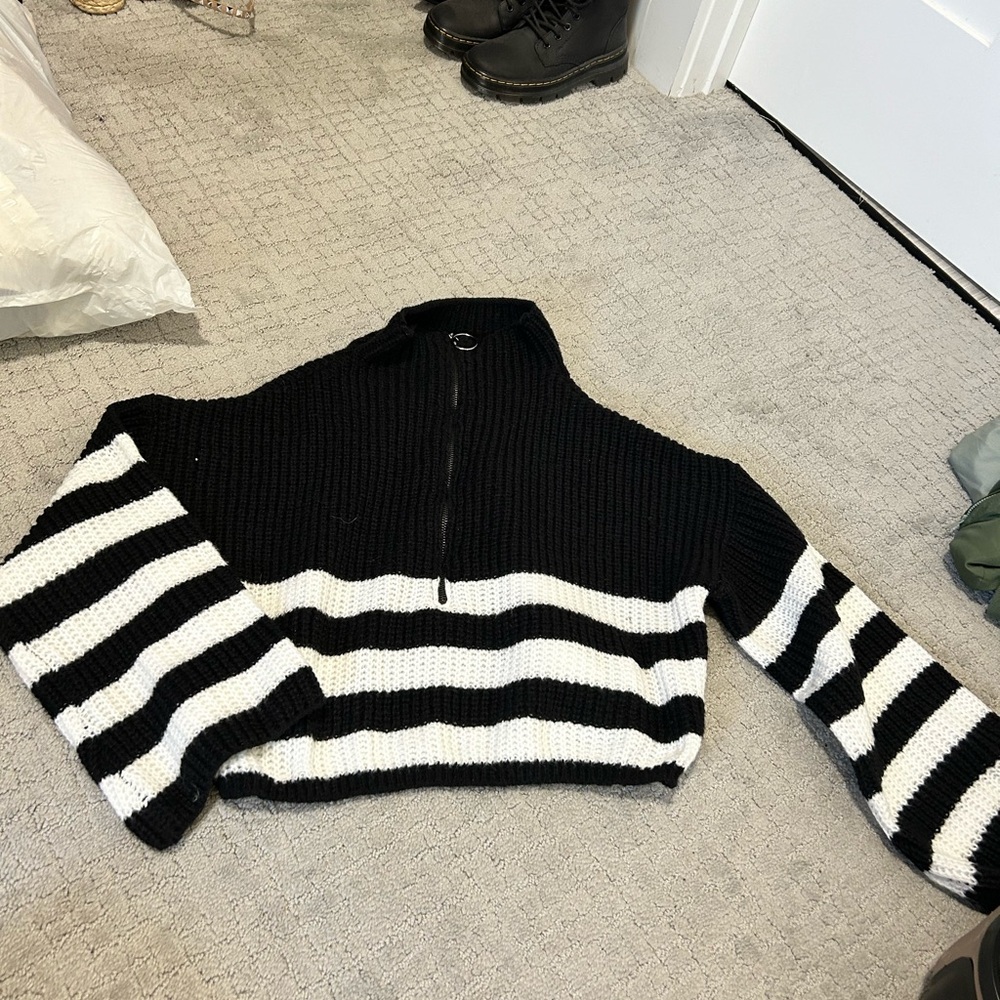 Black and white striped crop sweater